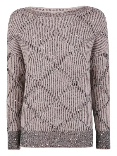 D Exterior D.exterior Sequins Rhombus Boatneck Sweater In Gray