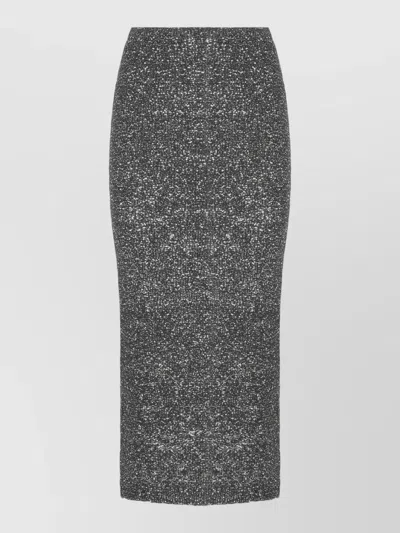 D Exterior Sequin Midi Skirt Elastic Waist Design In Gray