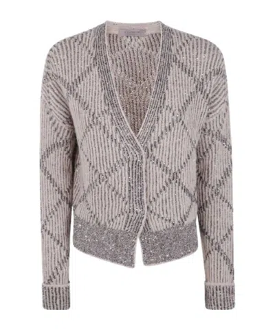 D Exterior Sequin Striped Cardigan In Gray