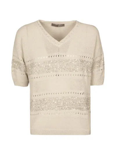 D Exterior Sequin V-neck Sweater In Neutral