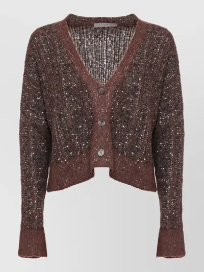 D Exterior Sequin-embellished Cable-knit Cardigan In Brown