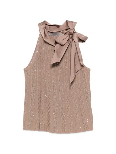 D Exterior Sequin-embellished Bow-tie Top In Brown