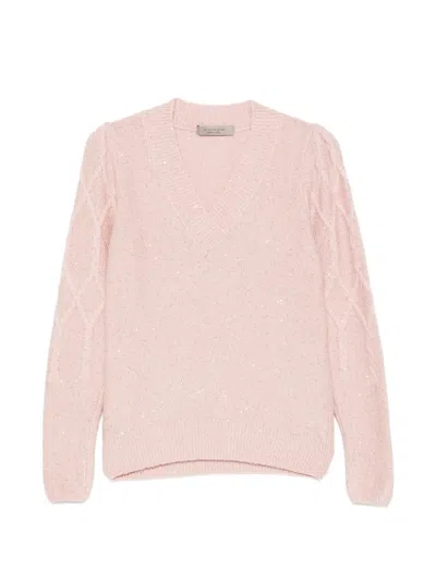 D Exterior Sequin-embellished Cable-knit Sweater In Pink
