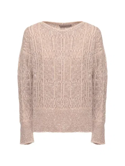 D Exterior Ribbed Sequin-embellished Crewneck Sweater In Neutral