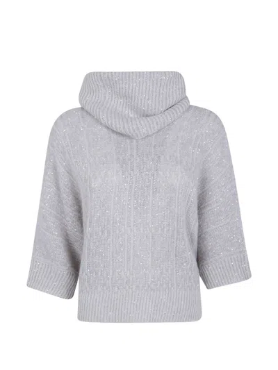 D Exterior Sequin-embellished Cowl-neck Sweater In Gray