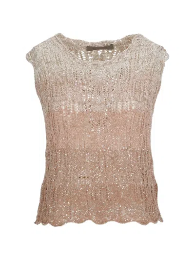 D Exterior Sequin-embellished Crochet-knit Top In Brown