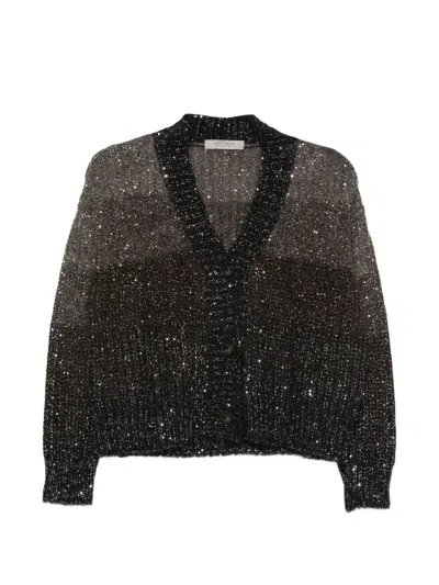 D Exterior Sequin-embellished Dégradé Cardigan In Black