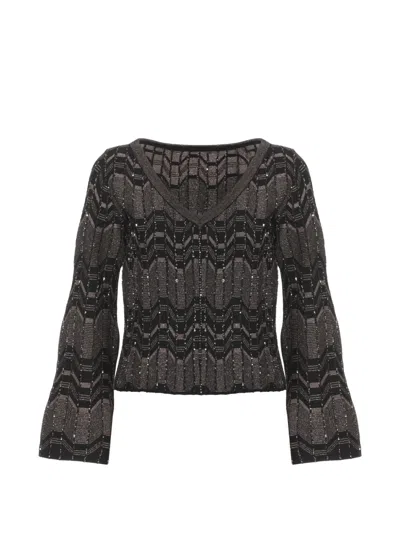 D Exterior Sequin-embellished Geometric-pattern Sweater In Black