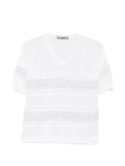 D Exterior Sequin-embellished Open-knit T-shirt In White