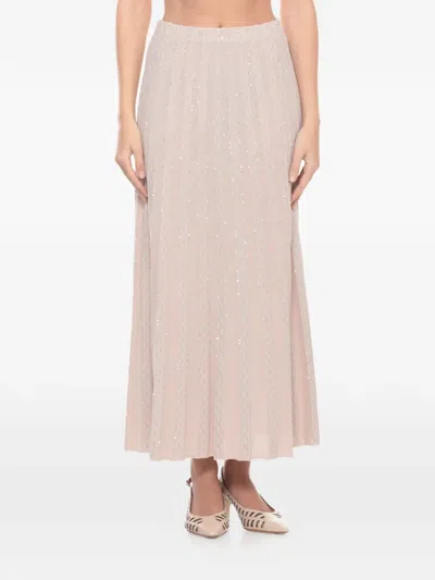 D Exterior Sequin-embellished Pleated Midi Skirt In Pink