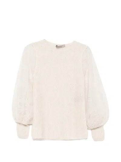 D Exterior Sequin-embellished Puff-sleeve Sweater In Neutral