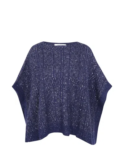 D Exterior Sequin-embellished Ribbed Sweater In Blue