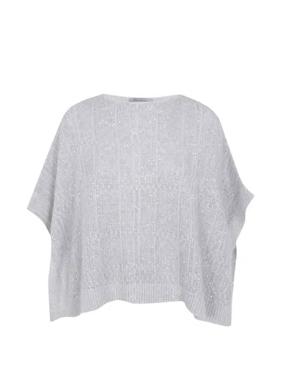 D Exterior Sequin-embellished Ribbed Sweater In Gray