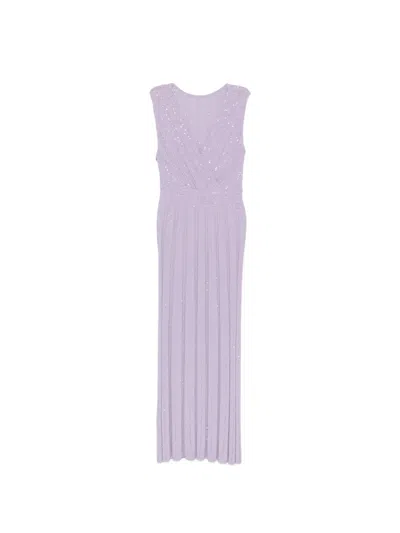 D Exterior Sequin-embellished Ribbed-knit Maxi Dress In Purple