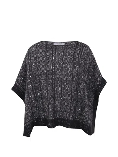 D Exterior Sequin-embellished Ribbed-knit Poncho Sweater In Black