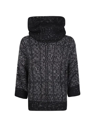 D Exterior Sequin-embellished Roll-neck Sweater In Black