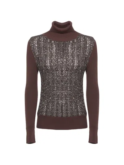 D Exterior Sequin-embellished Roll-neck Sweater In Brown