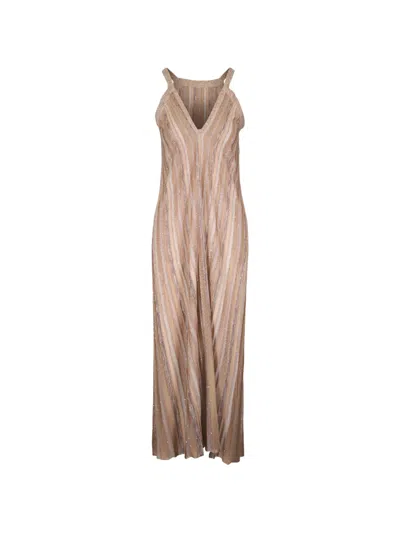 D Exterior Sequin-embellished Striped Dress In Brown