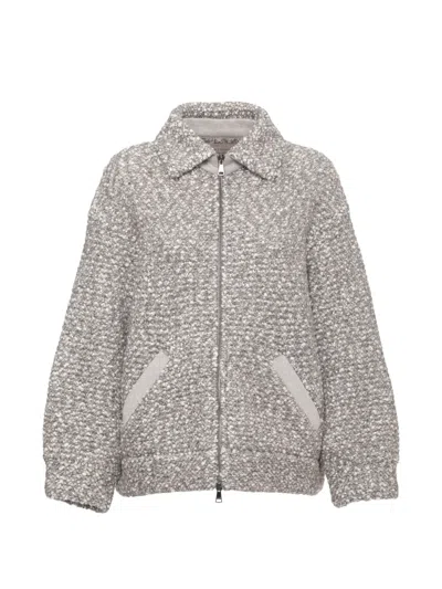 D Exterior Sequin-embellished Tweed Jacket In Gray