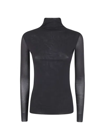 D Exterior Sheer High-neck Top In Blue
