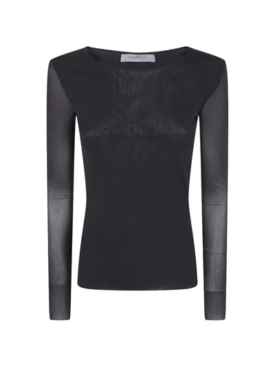 D Exterior Sheer Long-sleeve Top In Black