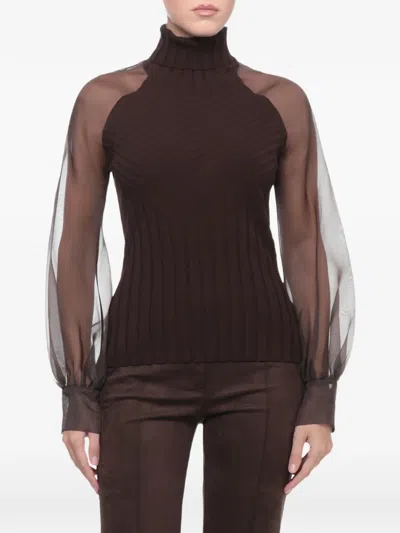 D Exterior Sheer-panel Ribbed-knit Sweater In Animal Print