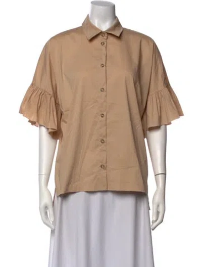 Pre-owned D Exterior Short Sleeve Button-up Top In Neutrals