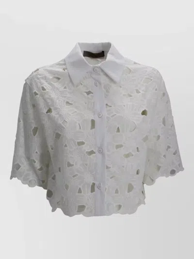 D Exterior Short Sleeve Sangallo Floral Collar Shirt In White