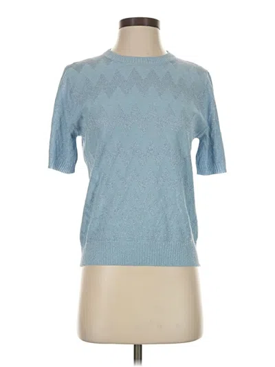 Pre-owned D Exterior Short Sleeve Top Blue Mock Neckline Tops