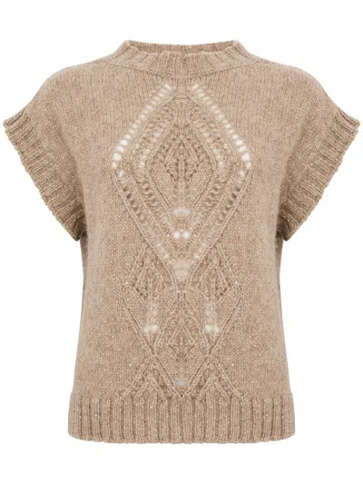 D Exterior Short-sleeve Wool Sweater In Beige