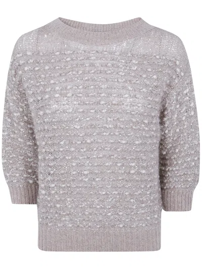 D Exterior D. Exterior Short-sleeve Boatneck Sweater "crystals Short Sleeves Boatn In Gray