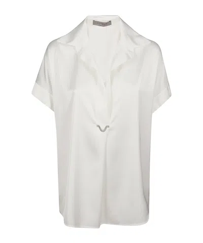 D Exterior Short-sleeved Collared Blouse In White