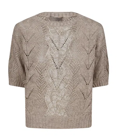 D Exterior Short-sleeved Openwork Sweater In Brown