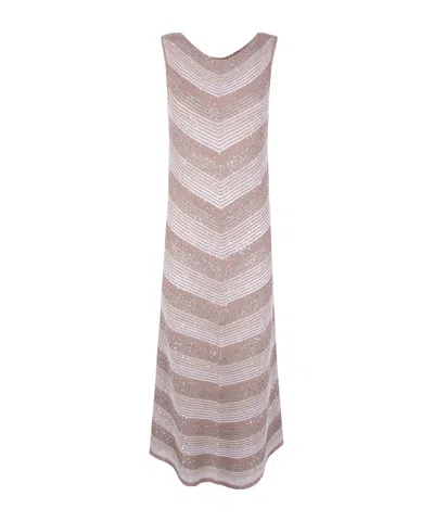 D Exterior Striped Sequin Dress In Neutral