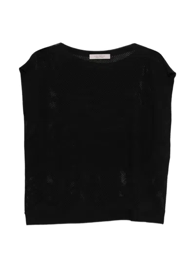 D Exterior Sleeveless Knitted Top In Black