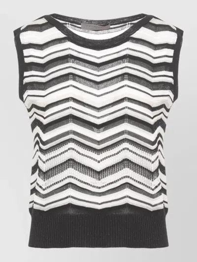 D Exterior Sleeveless Top Lurex Chevron Perforated Knit In Black