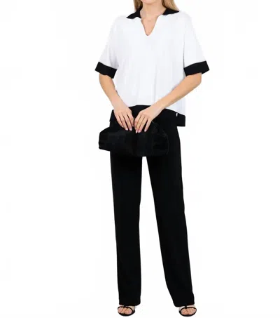 D Exterior Split Neck Polo Sweater In Bianco/nero In White