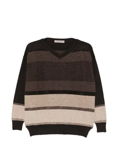 D Exterior Striped Glitter-detail Sweater In Multi