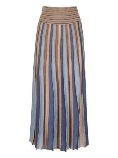 D Exterior Striped Midi Pleated Skirt In Animal Print