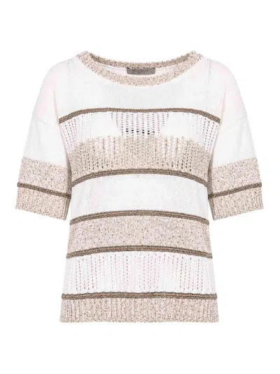 D Exterior Striped Perforated Cotton And Viscose Sweater In Multi