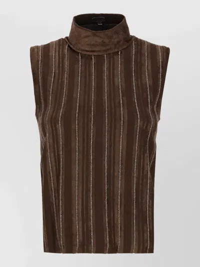 D Exterior Stripe-pattern Sleeveless Top In Brown