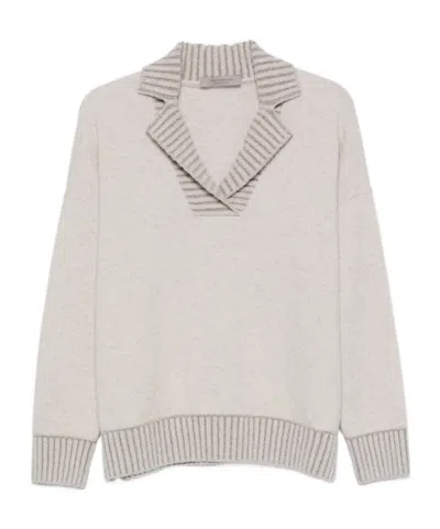 D Exterior Striped-trim Spread-collar Sweater In Neutral