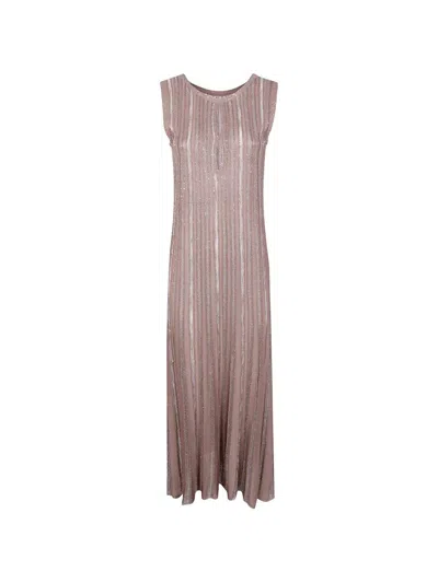D Exterior D. Exterior Stripes Crystals Long Dress In Brown