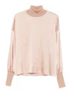 D Exterior Wool Blend Sweater With High Neckline In Pink