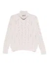 D Exterior Wool-cashmere Blend Sweater With Cable Knit Pattern In White