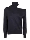 D Exterior Asymmetrical Neckline Wool Blend Sweater In Black