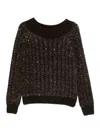 D Exterior Textured Knit Sweater With Subtle Sparkle In Black