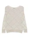 D Exterior Textured White Knit Sweater With Subtle Shimmer In White