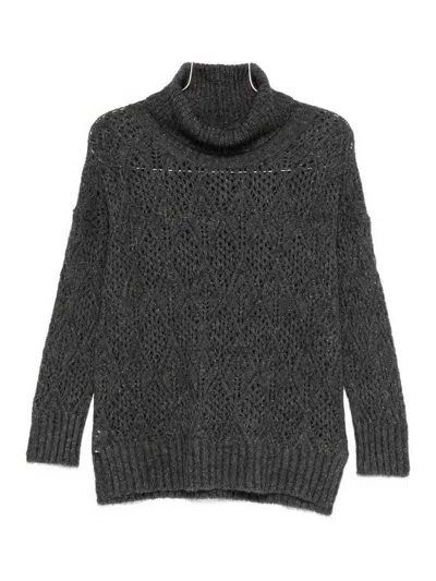 D Exterior Textured Knit Sweater With Diamond Openwork Details In Gray