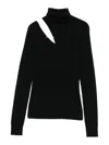 D Exterior Asymmetrical Cut-out Black Wool Sweater In Black